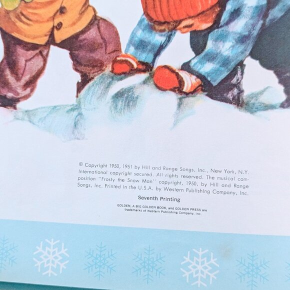 VTG 1951 Frosty the Snowman Big Golden Book HC 7th Hill & Range Songs Children - Picture 4 of 5